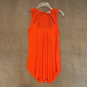 LUCKY BRAND Boho Tank Top Tunic Embroidery Orange Small